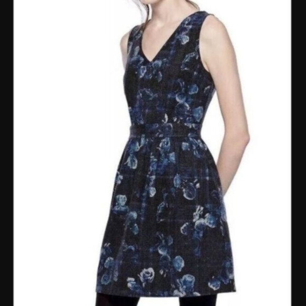 Thakoon | Floral Rose Sleeveless Fit and Flare Dress Blue Gray